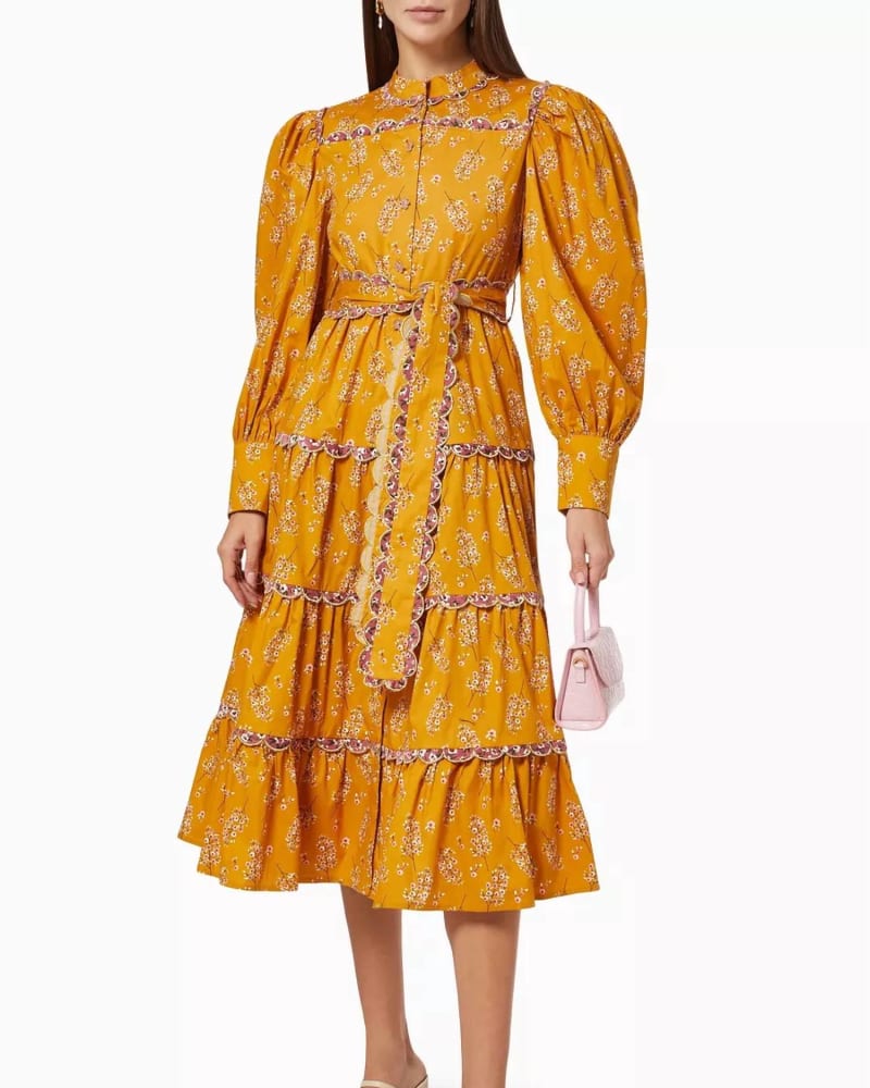 Front of a model wearing a size L Willow Dress in Yellow in Yellow by CELiA B. | dia_product_style_image_id:342673